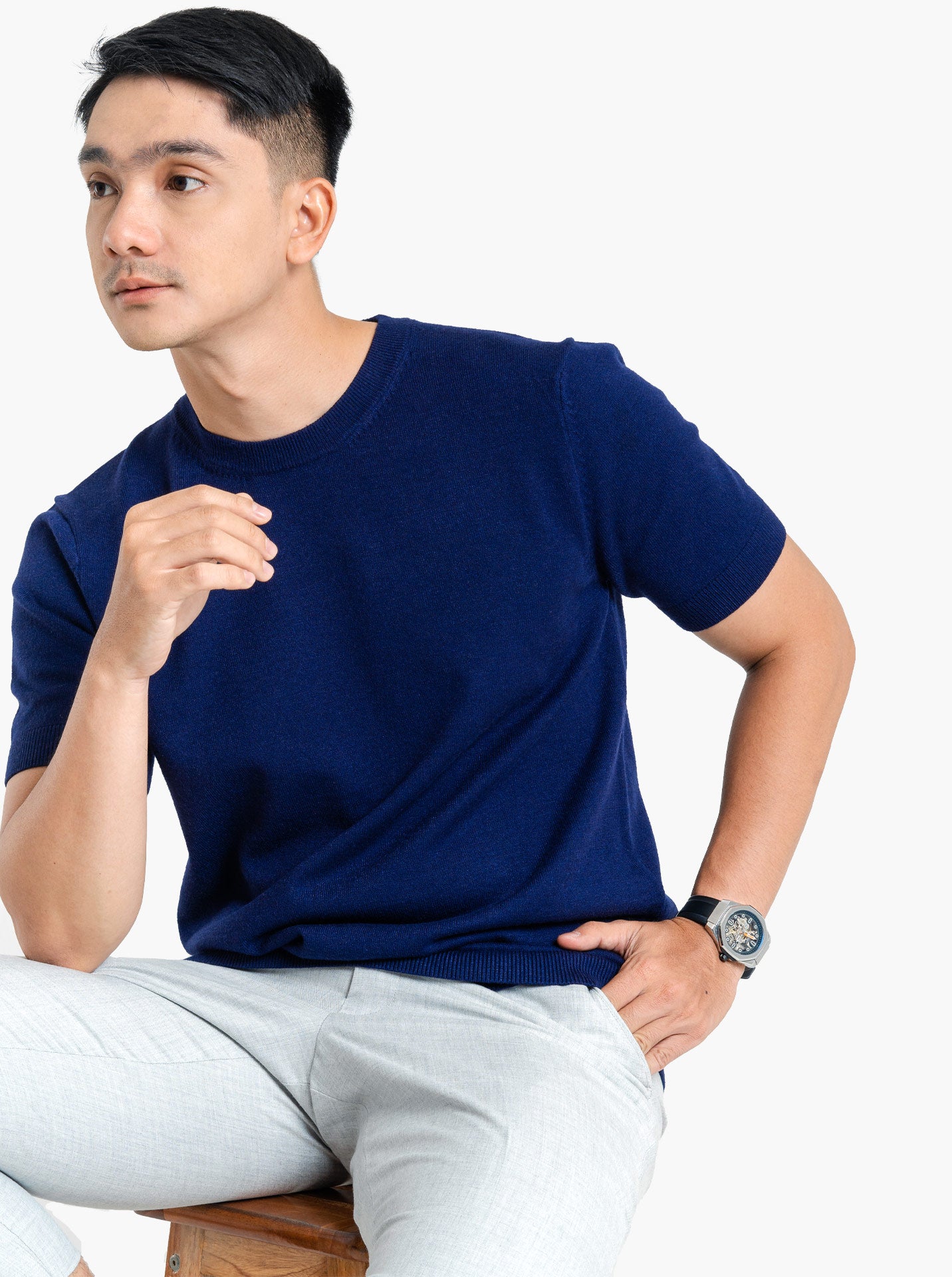 Viscose-Crewneck-Short-Sleeve-Knitwear-Gomuda