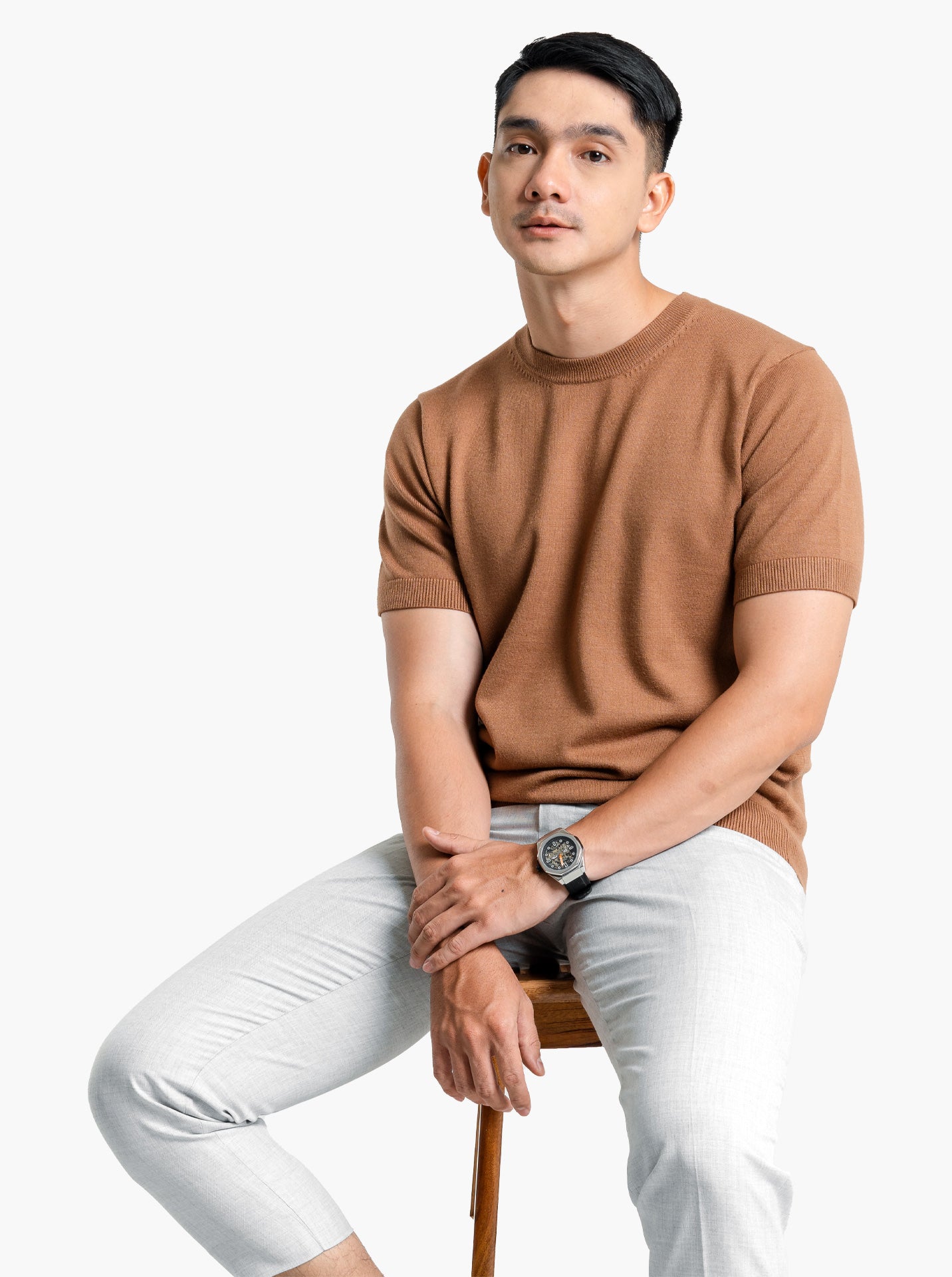 Viscose-Crewneck-Short-Sleeve-Knitwear-Gomuda