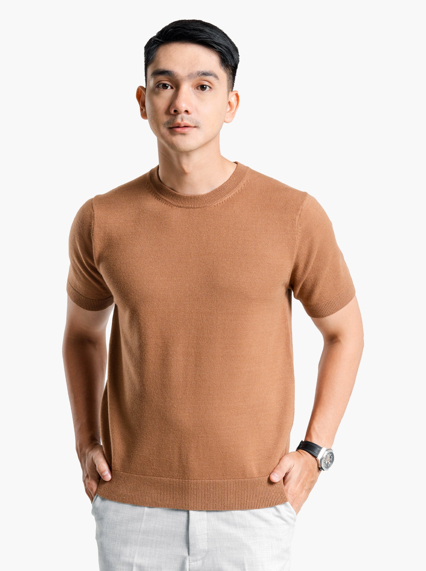 Viscose-Crewneck-Short-Sleeve-Knitwear-Gomuda
