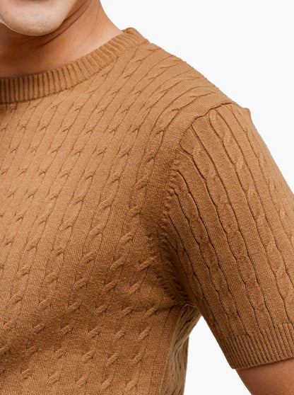 Viscose Cable Crewneck Short Sleeve Knitwear