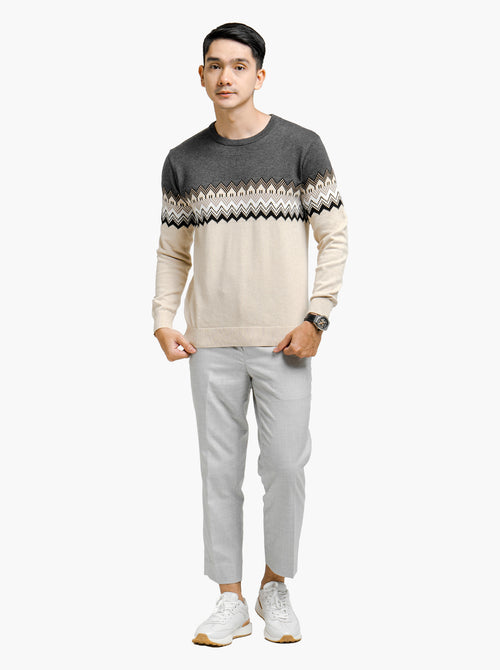 Beige Crewneck Aztec Tribal Knitwear