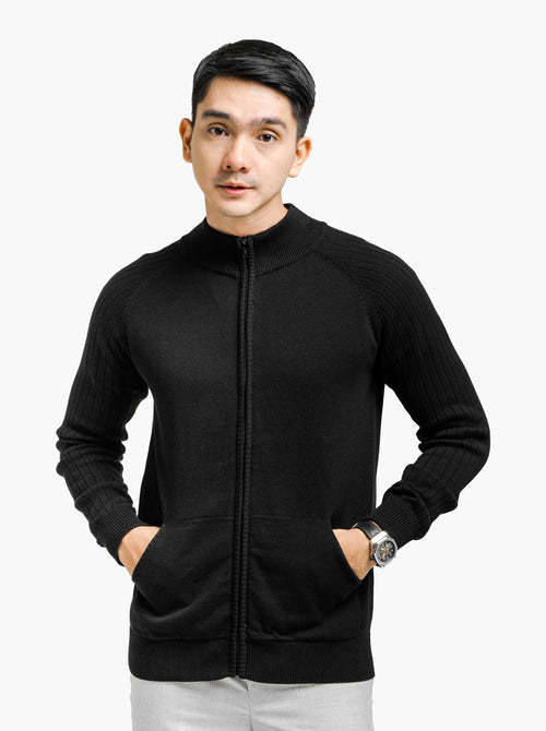 Black Sporty Full Zip Knitwear