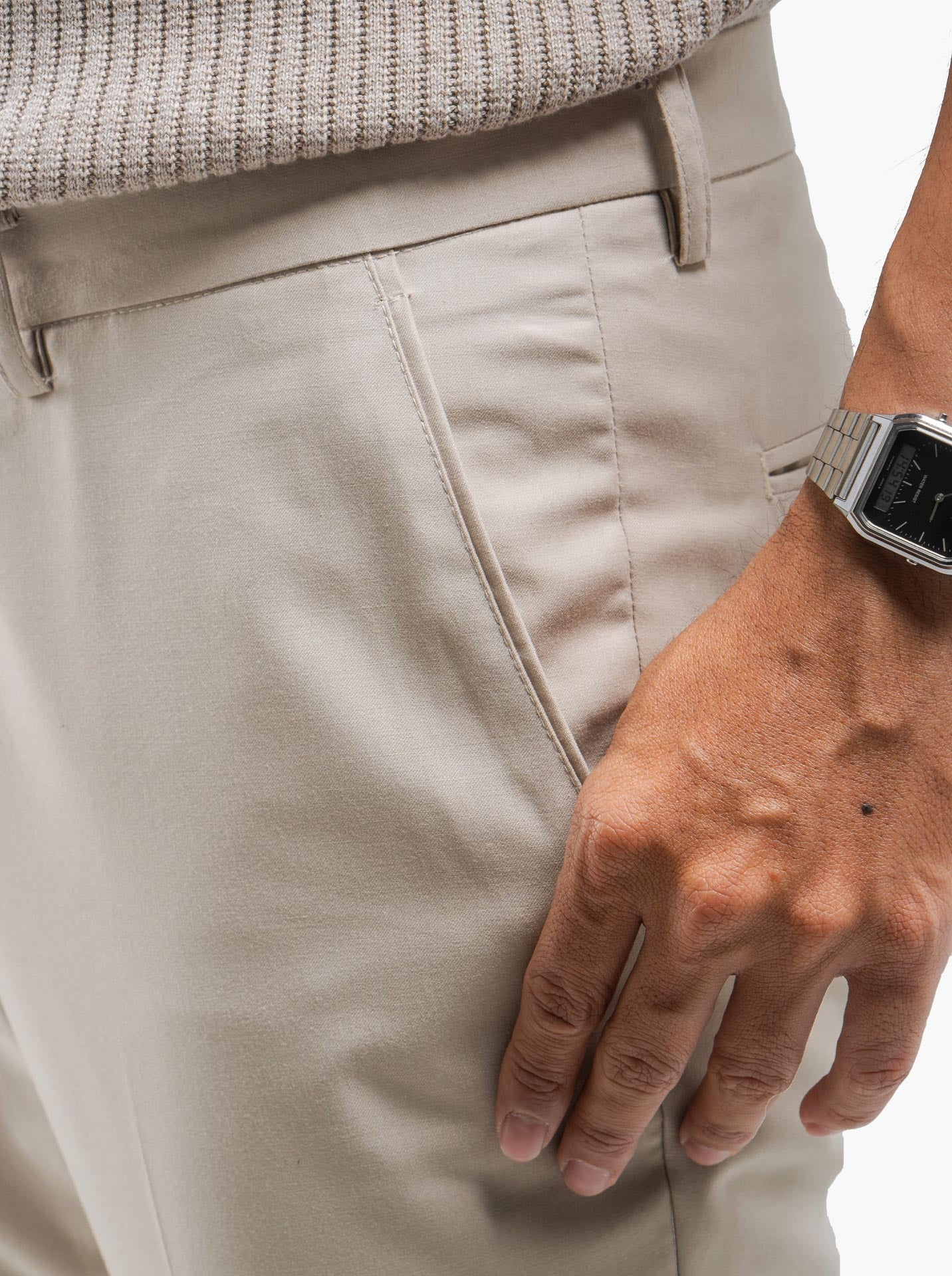 Beige Teteron Cotton Ankle Pant