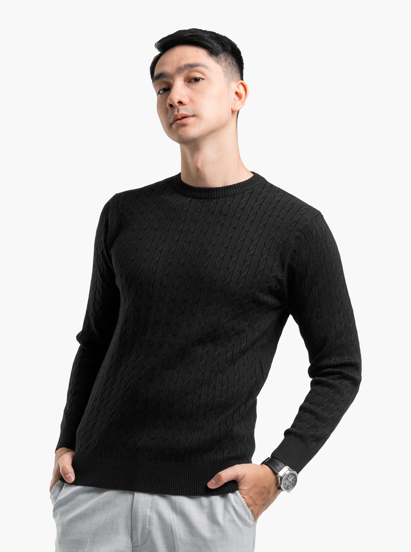 Viscose Cable Crewneck Knitwear