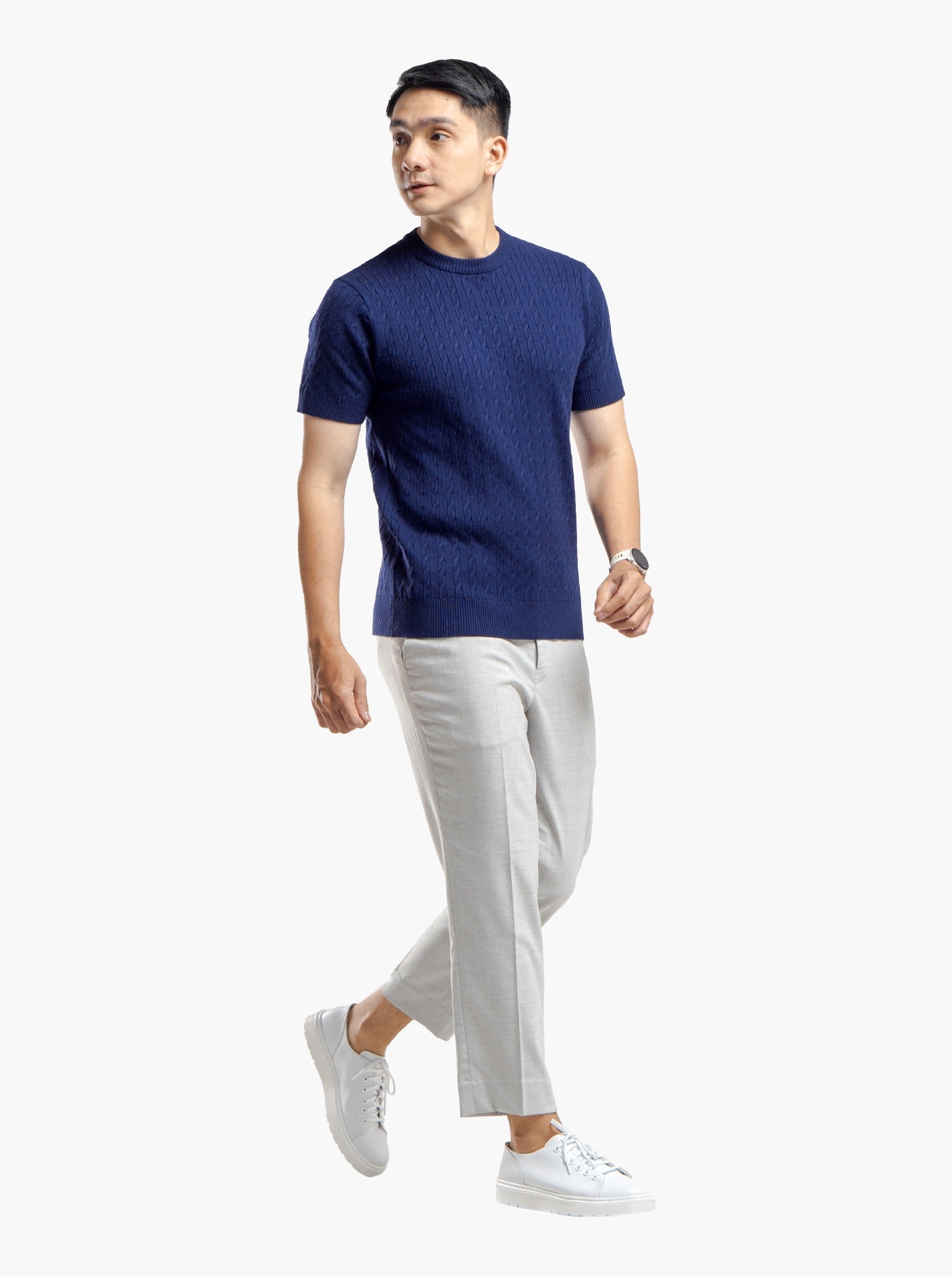 Viscose Cable Crewneck Short Sleeve Knitwear