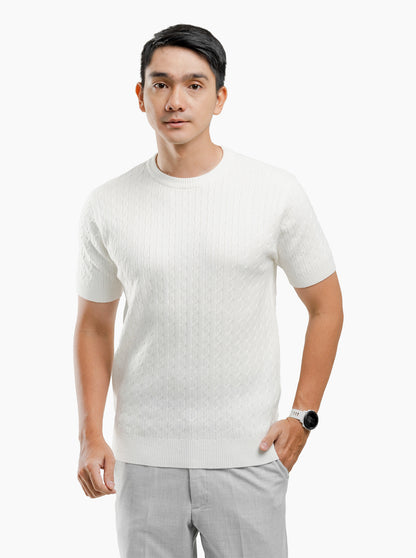 Viscose Cable Crewneck Short Sleeve Knitwear