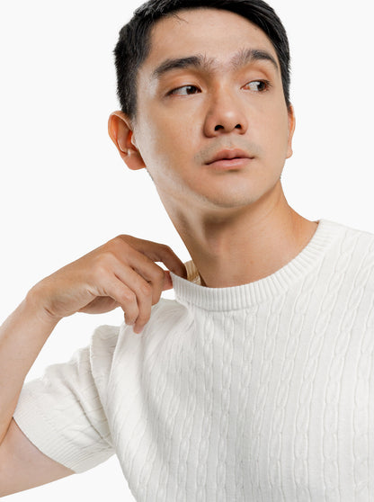 Viscose Cable Crewneck Short Sleeve Knitwear