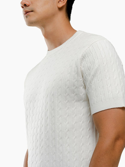 Viscose Cable Crewneck Short Sleeve Knitwear