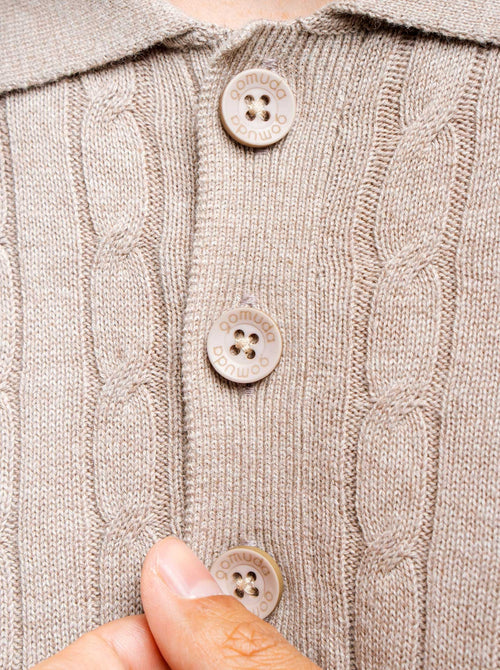 Cable Polo Button Neck Knitwear