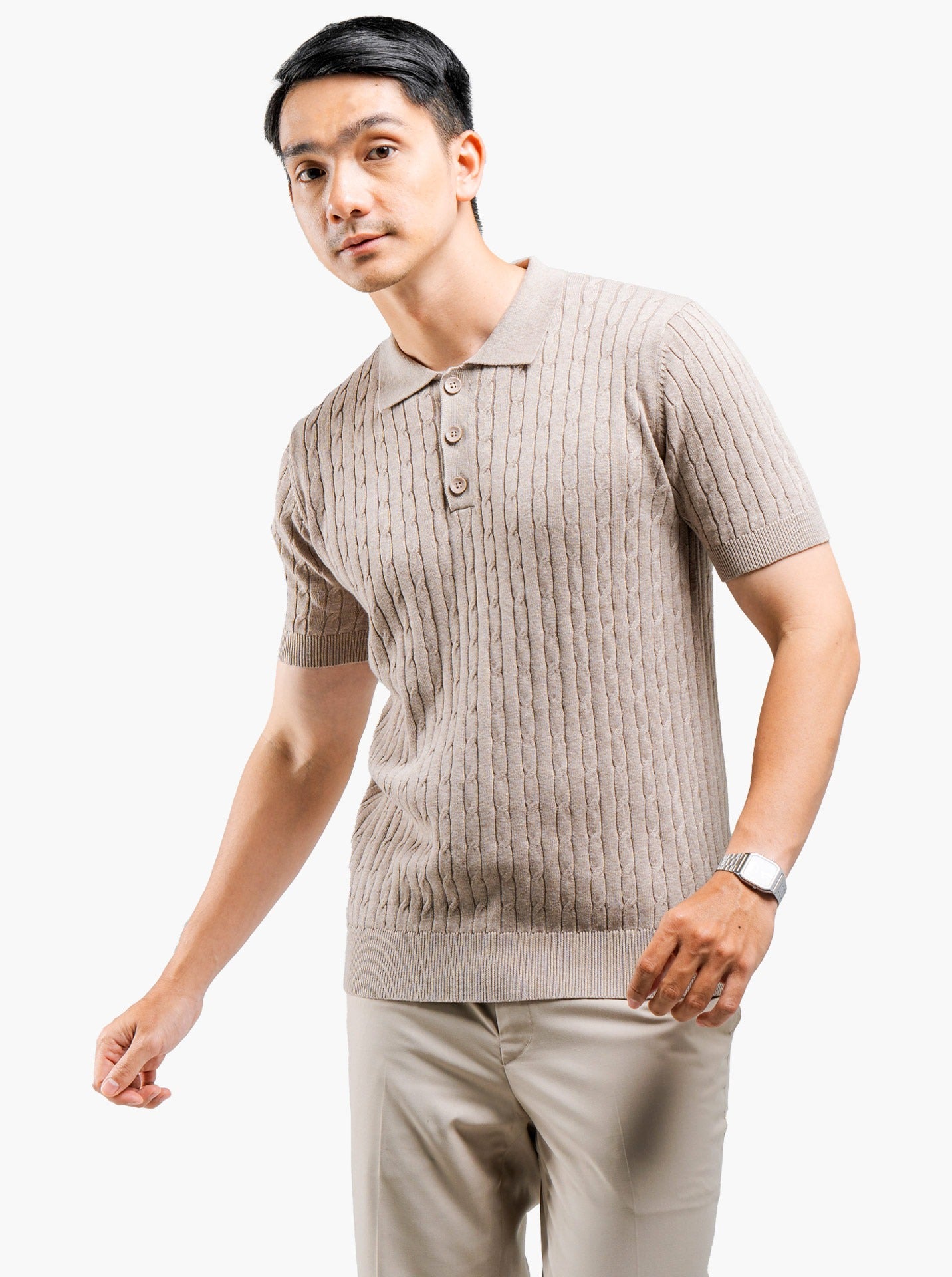 Cable Polo Button Neck Knitwear