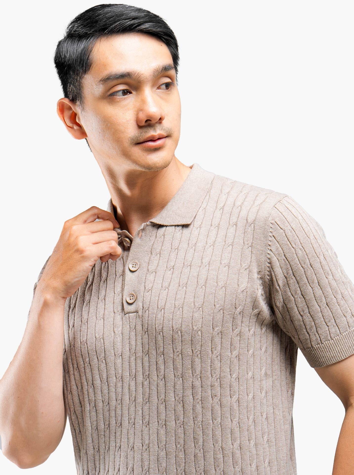 Cable Polo Button Neck Knitwear