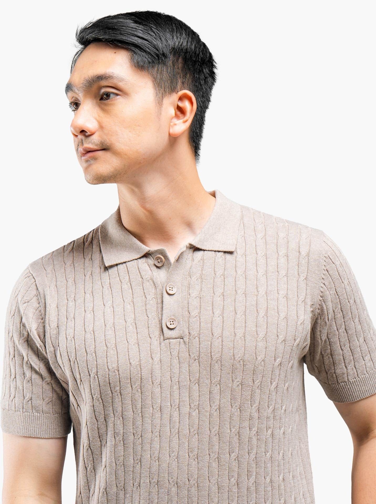 Cable Polo Button Neck Knitwear