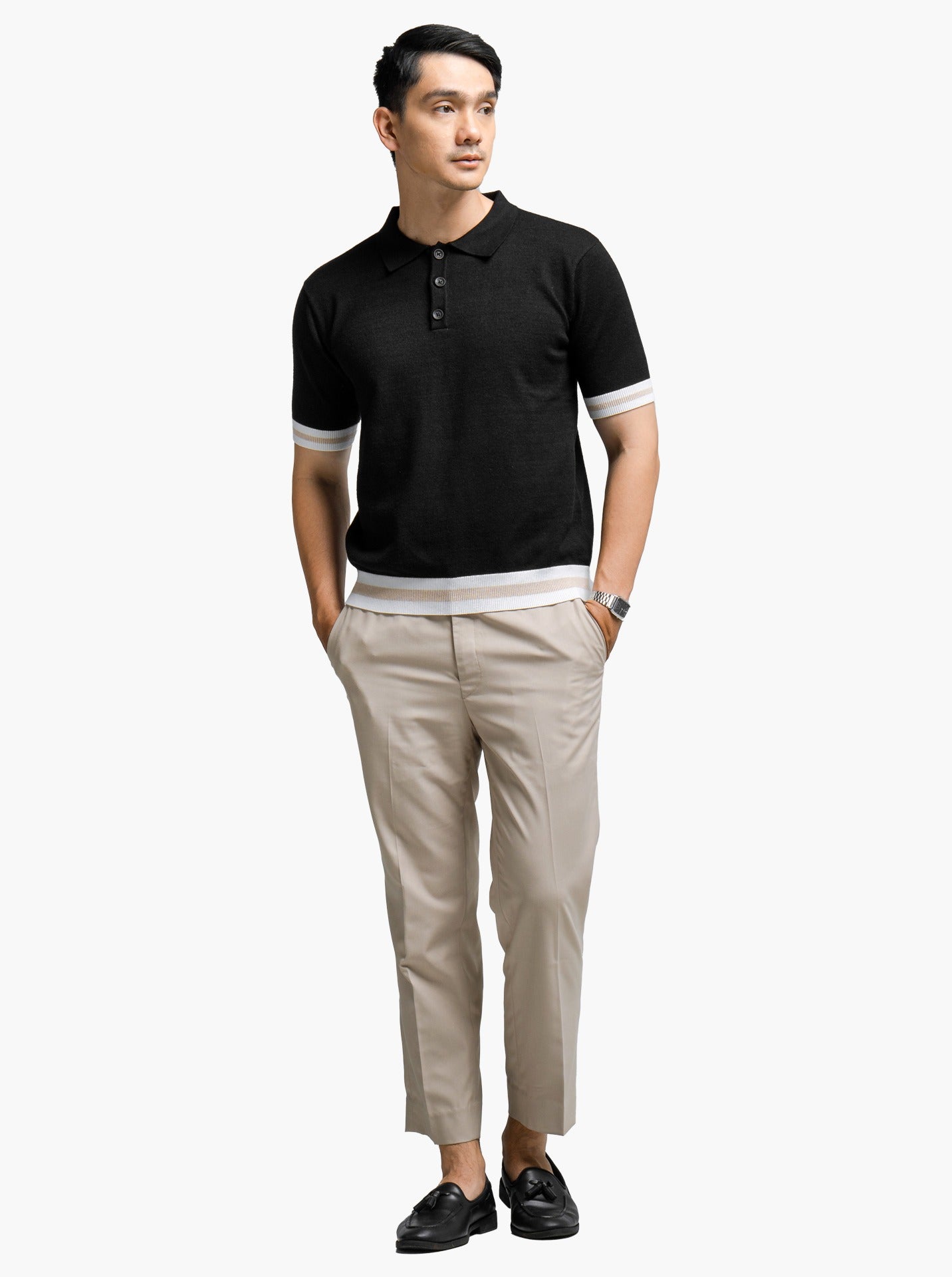 Viscose Boxy Polo Stripe Knitwear