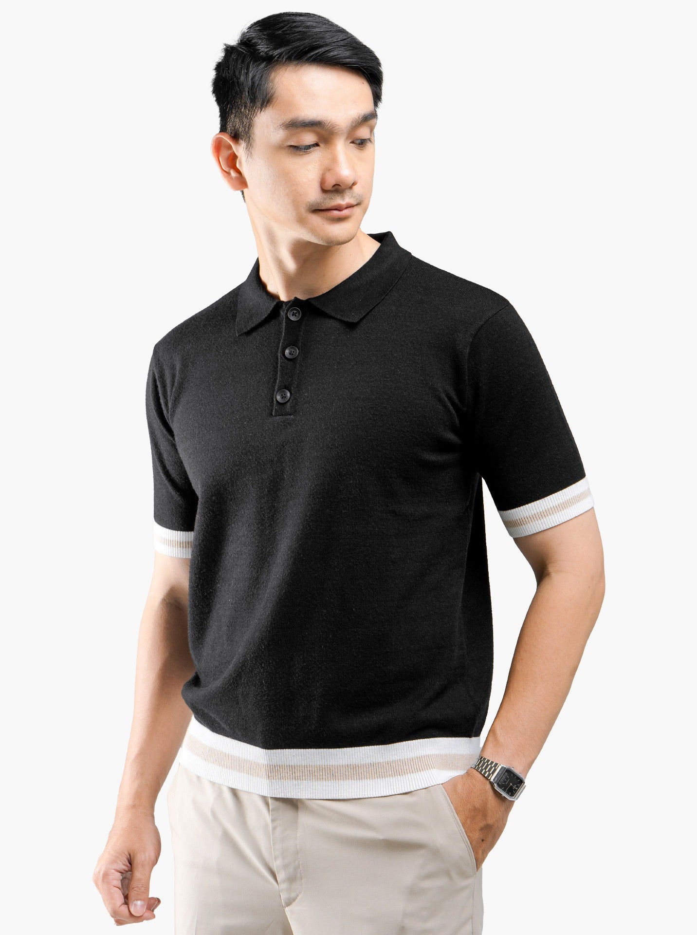 Viscose Boxy Polo Stripe Knitwear