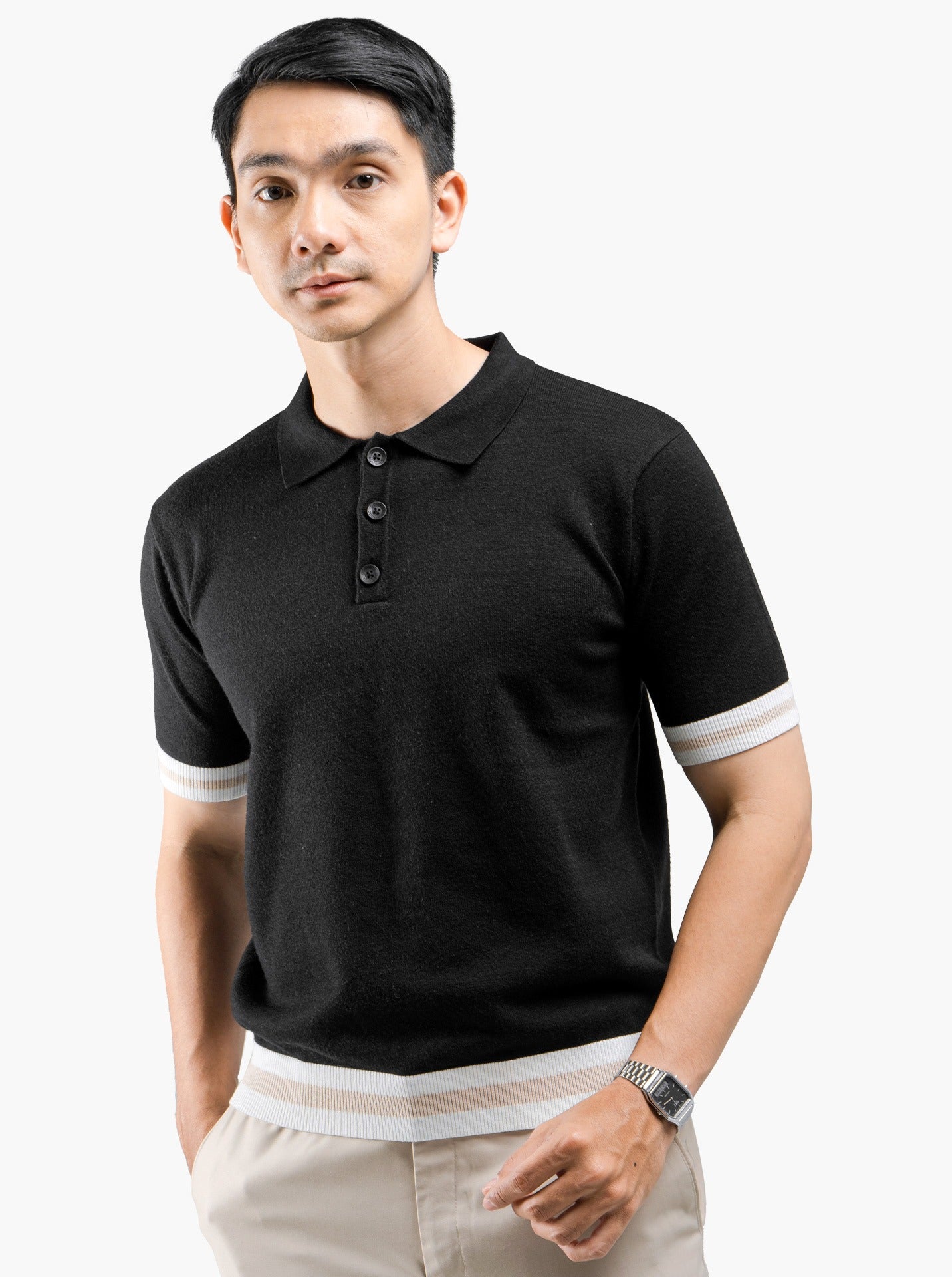 Viscose Boxy Polo Stripe Knitwear