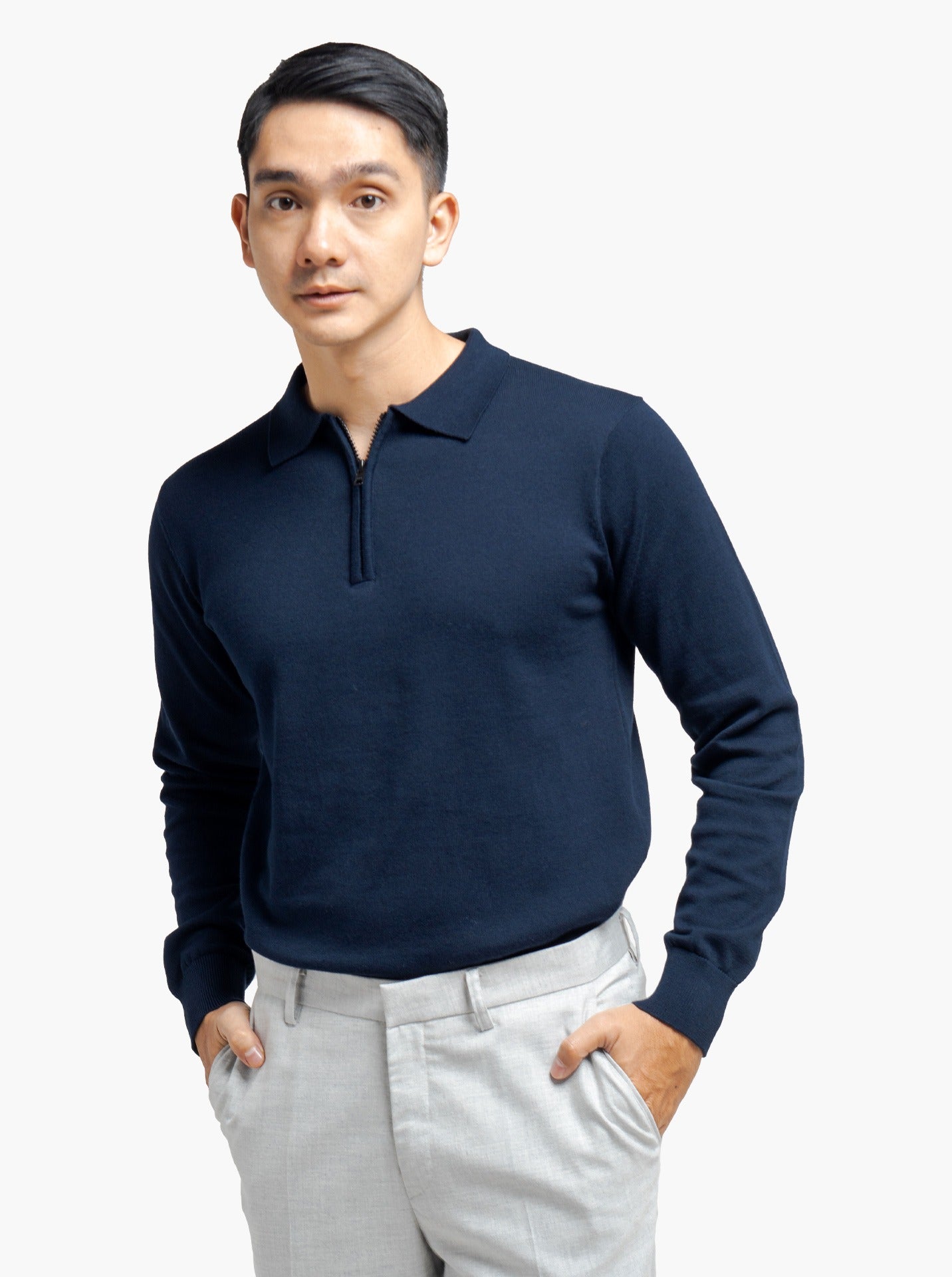 Polo Zip Neck Long Sleeve Knitwear