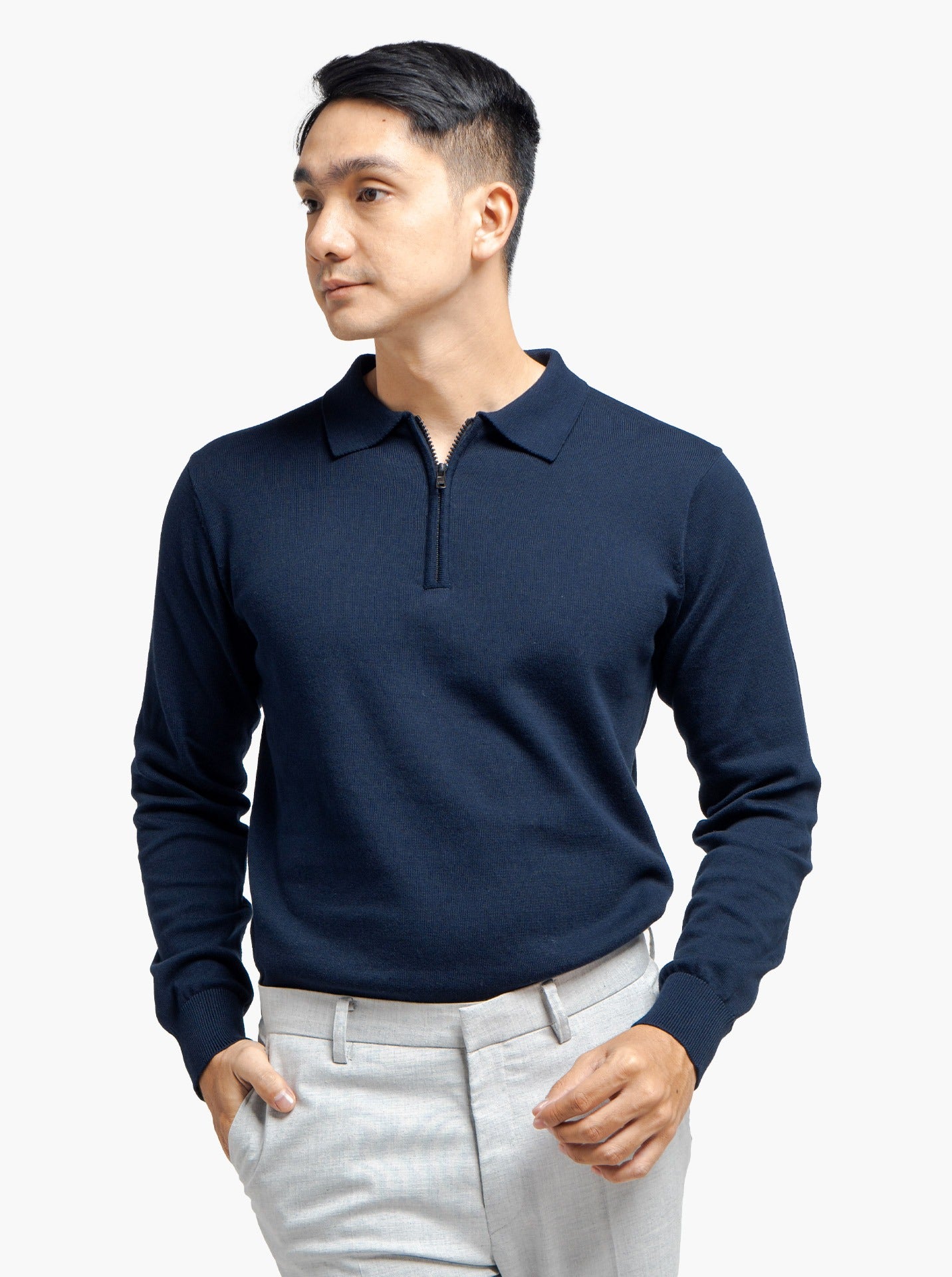 Polo Zip Neck Long Sleeve Knitwear