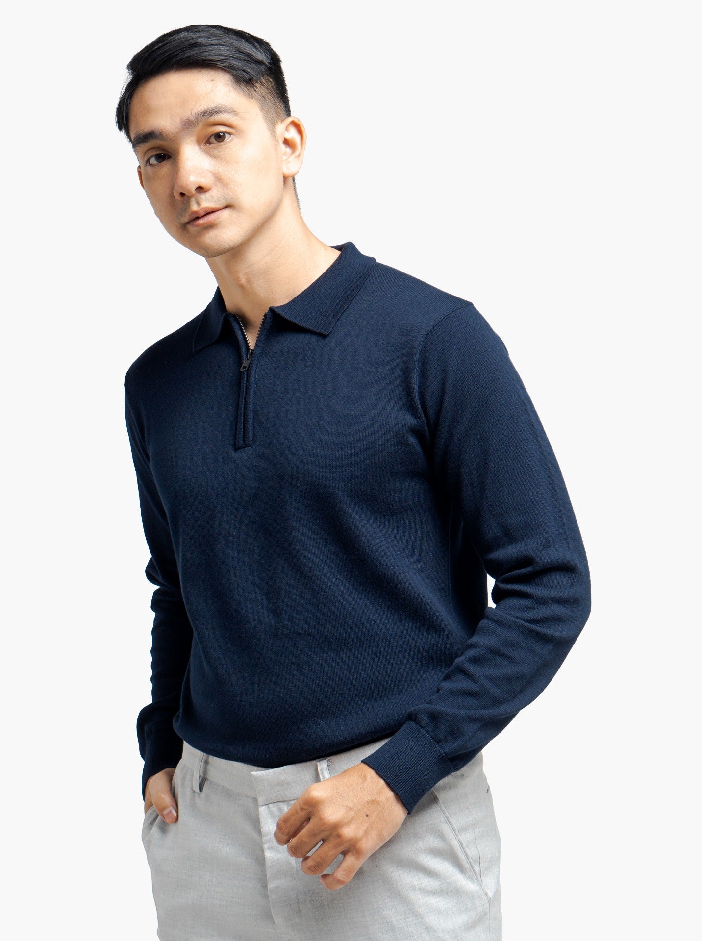 Polo Zip Neck Long Sleeve Knitwear