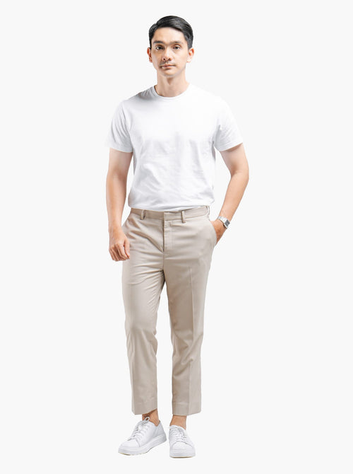 Gomuda Knitwear Beige Teteron Cotton Ankle Pant