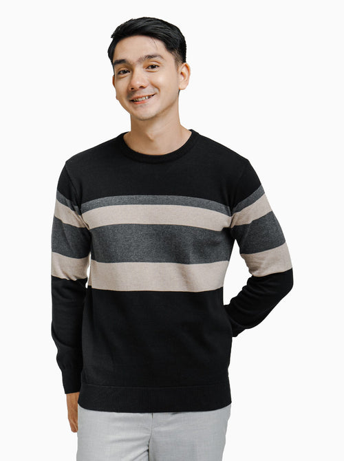 Gomuda Knitwear Black Crewneck Stripe Pongo Knitwear