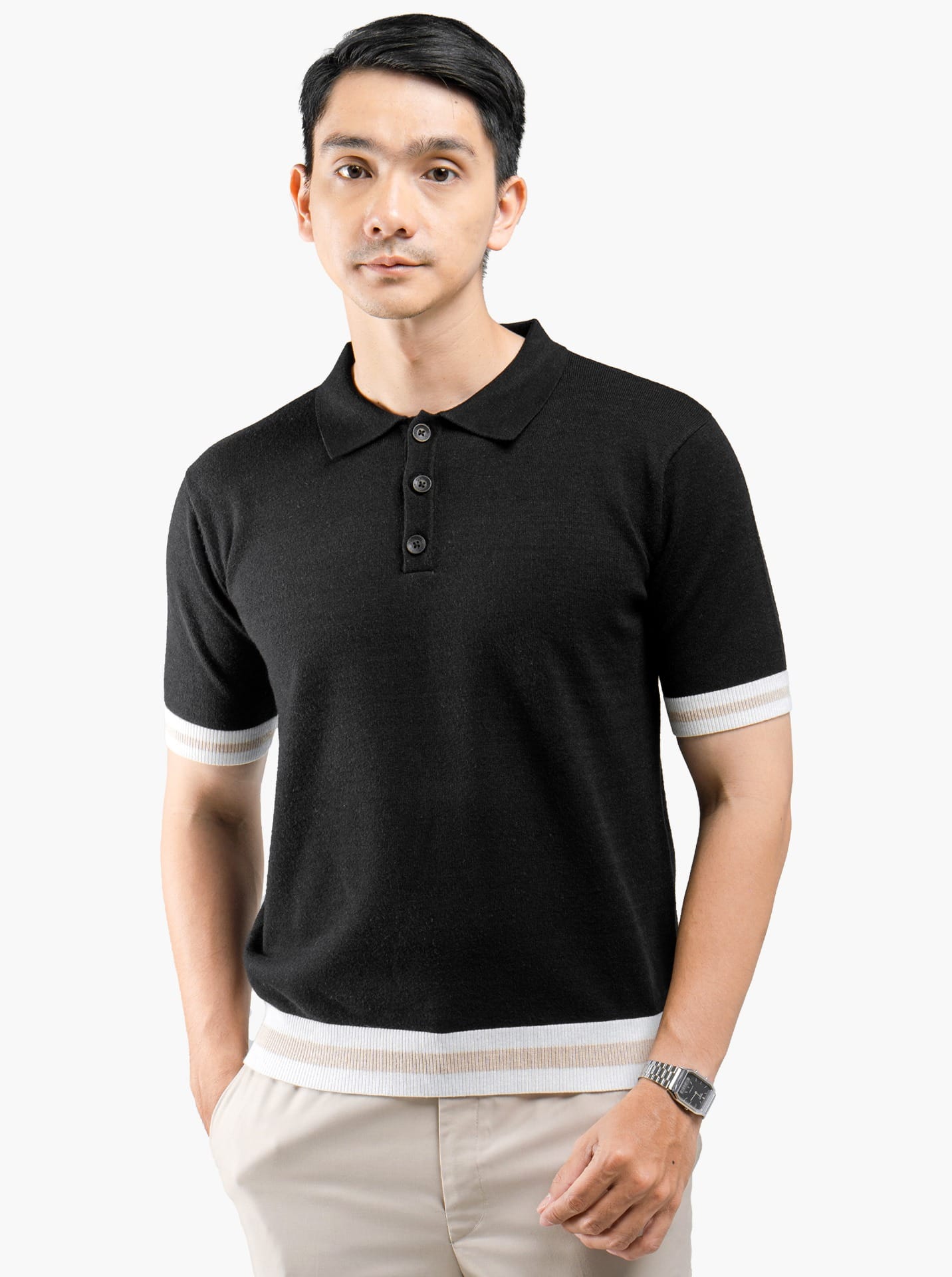 Gomuda Knitwear Black / M Viscose Boxy Polo Stripe Knitwear