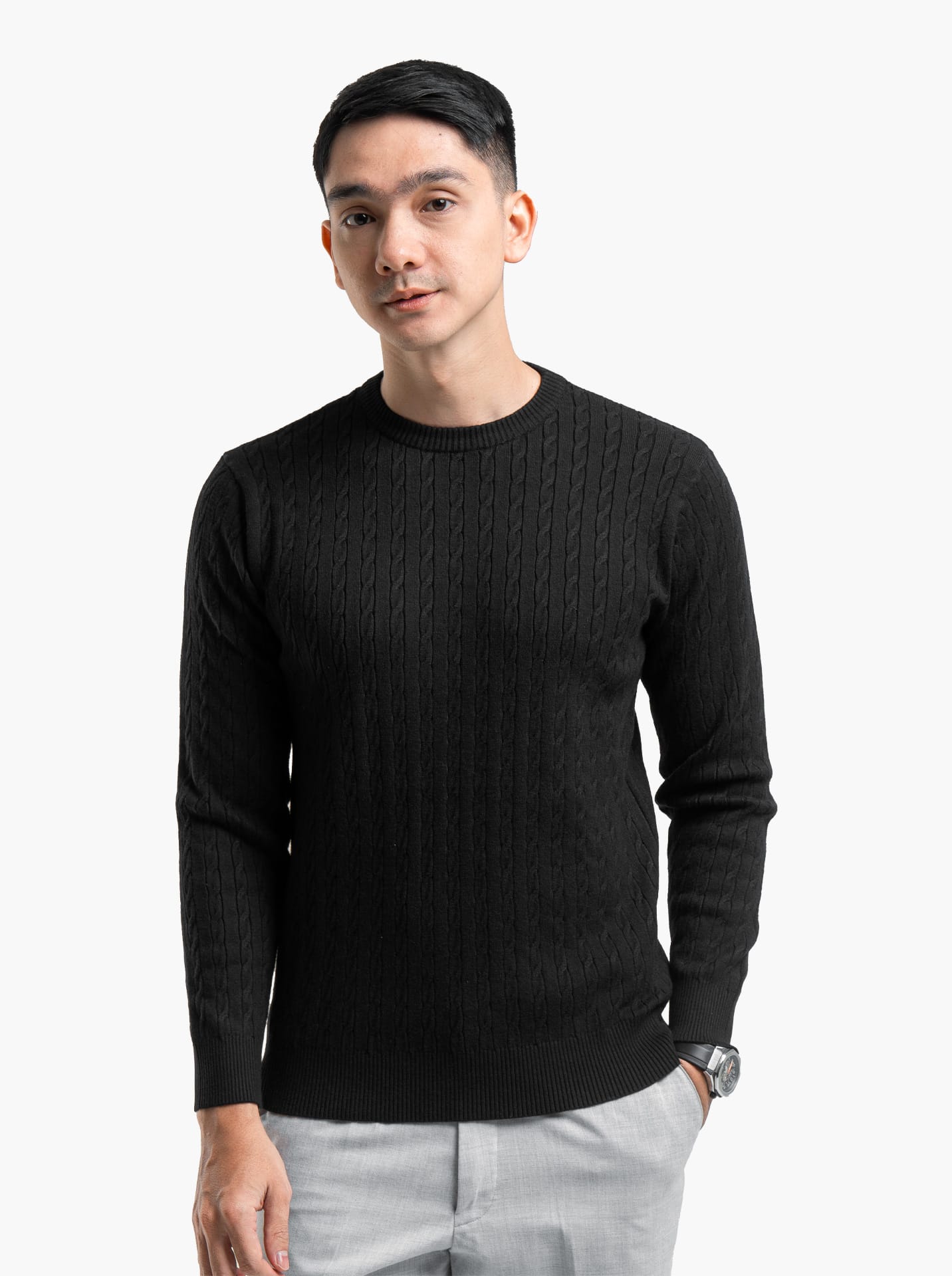 Gomuda Knitwear Black / M Viscose Cable Crewneck Knitwear