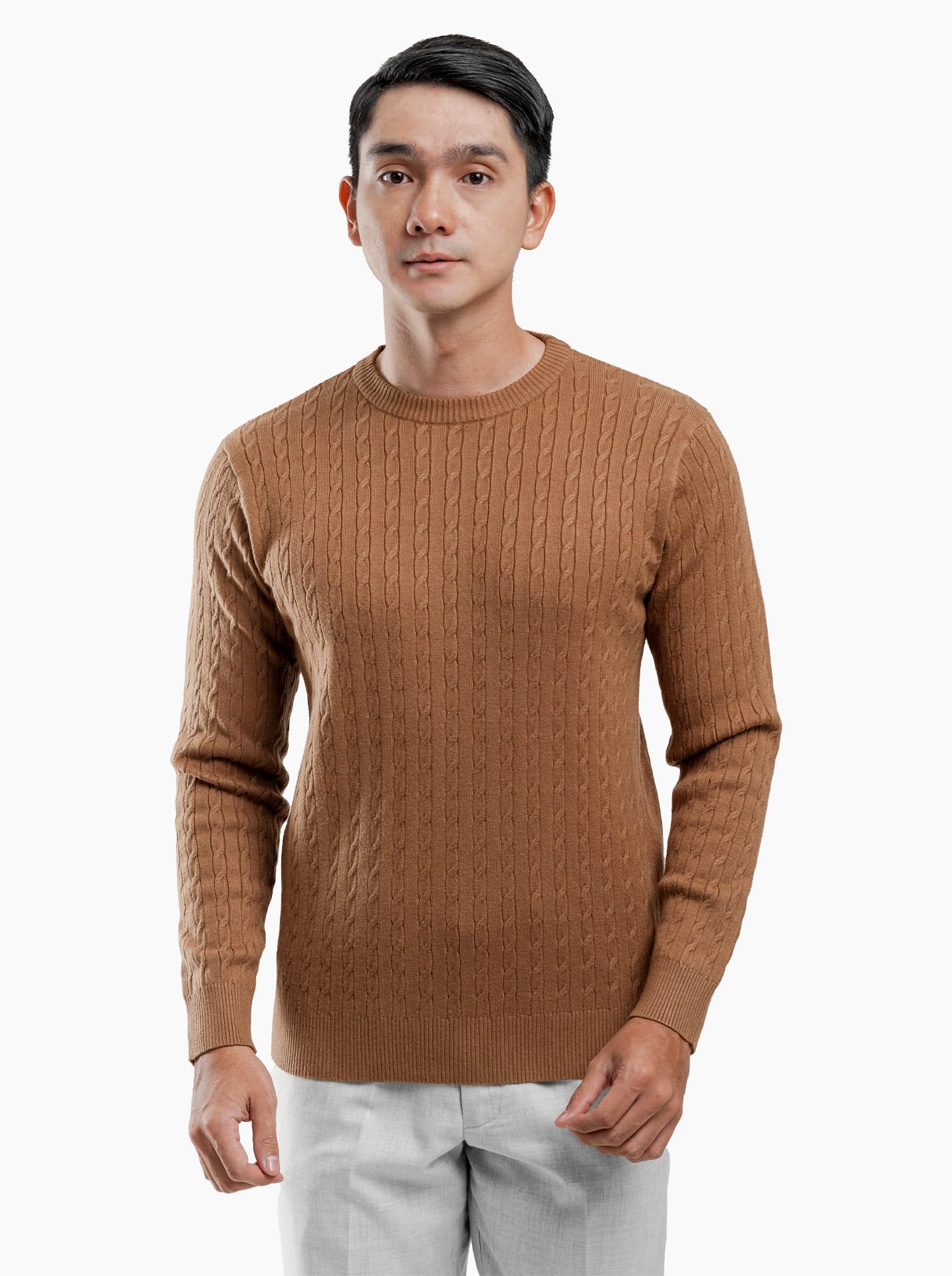 Gomuda Knitwear Camel Brown / M Viscose Cable Crewneck Knitwear