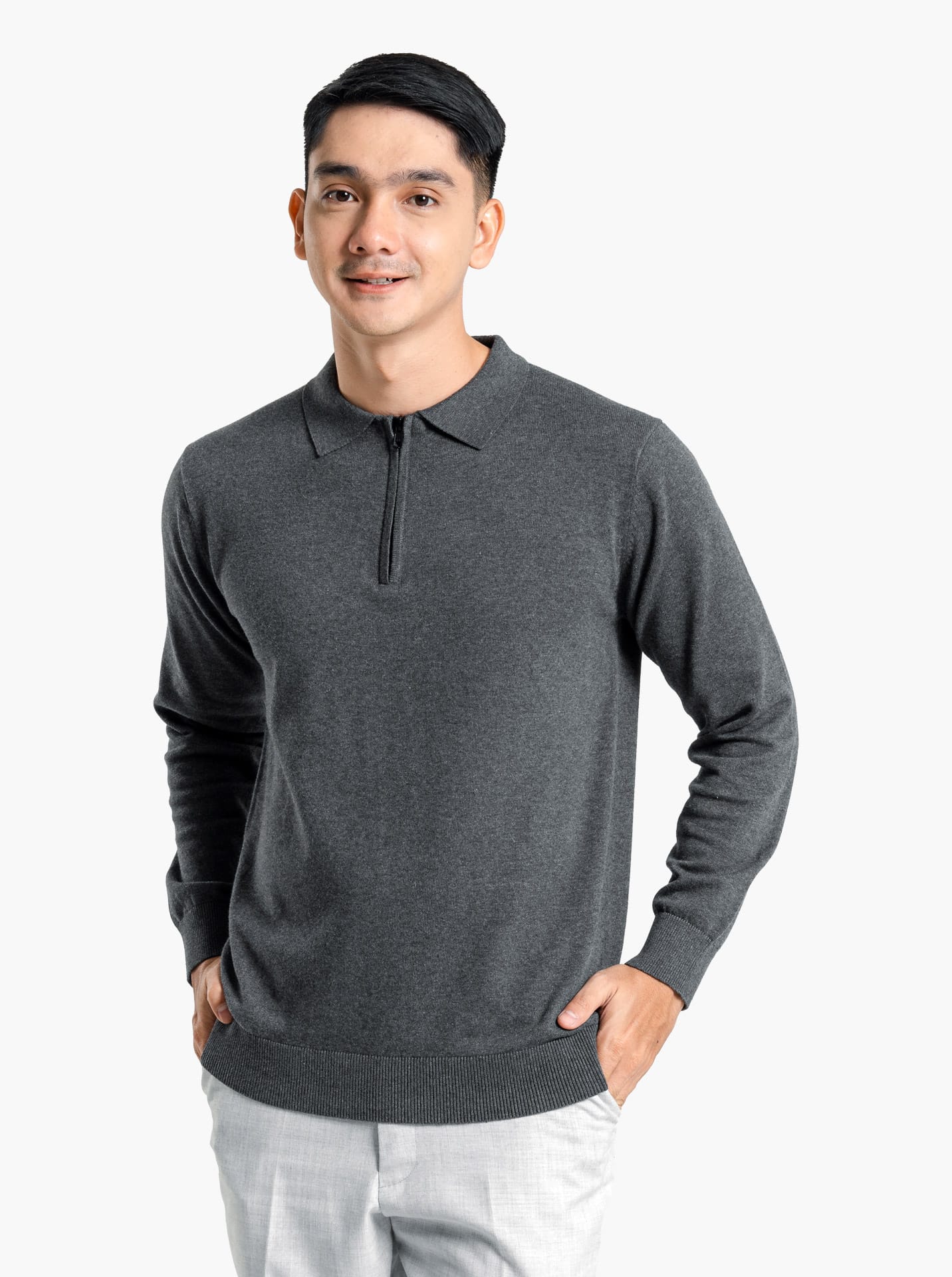 Gomuda Knitwear Dark Grey / M Polo Zip Neck Long Sleeve Knitwear