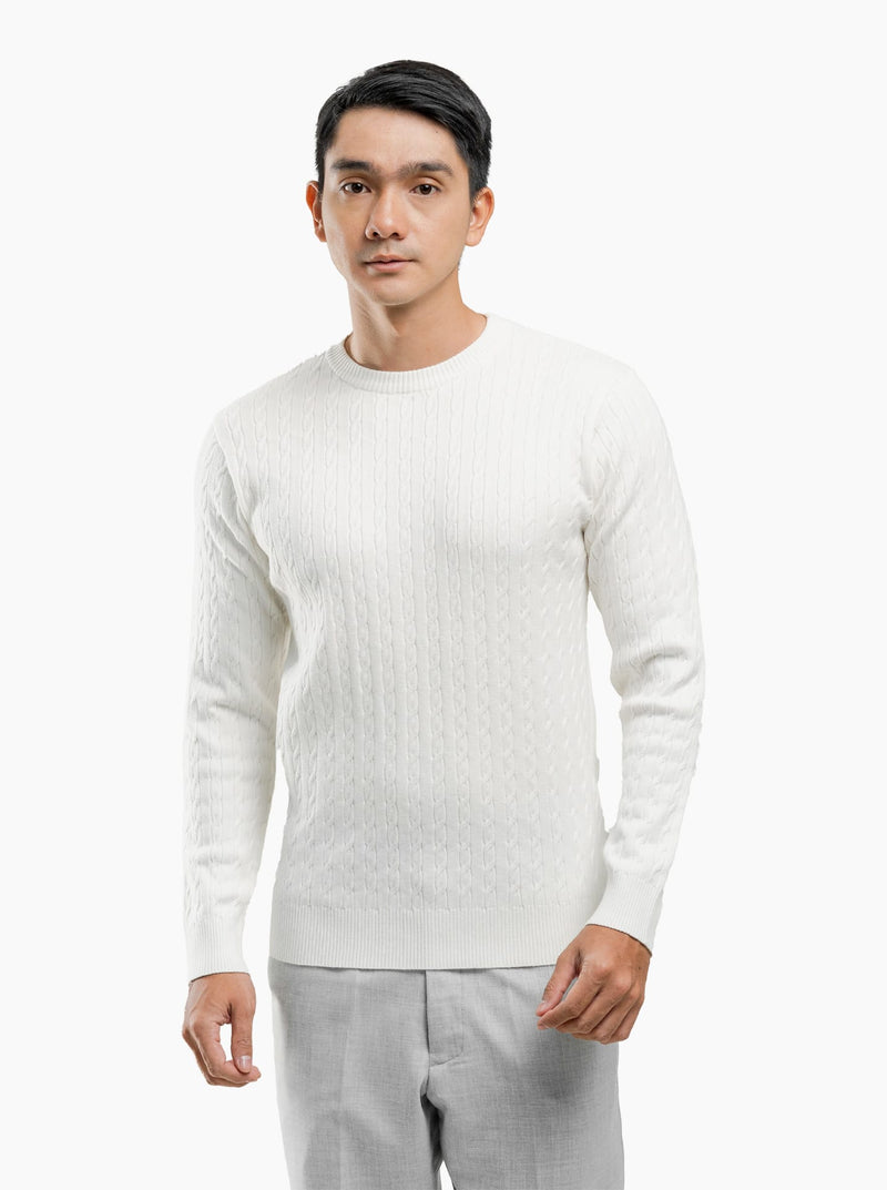 Gomuda Knitwear White / M Viscose Cable Crewneck Knitwear