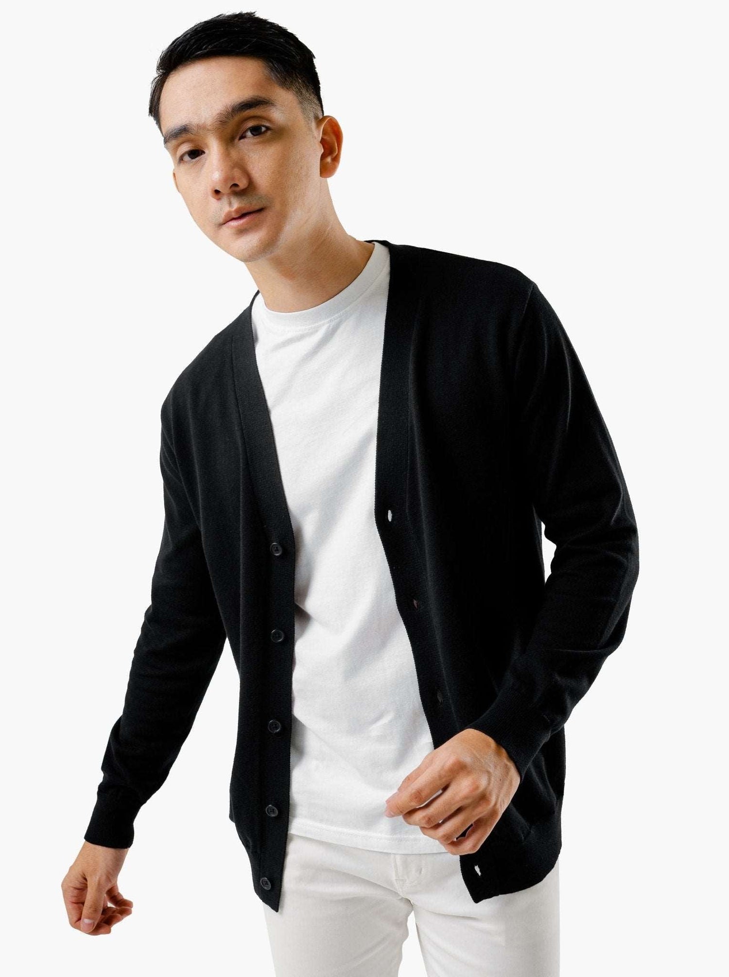 Black Cardigan Clean Knitwear - Gomuda