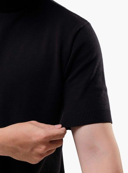 Black Mockneck Short Sleeve Knitwear - Gomuda