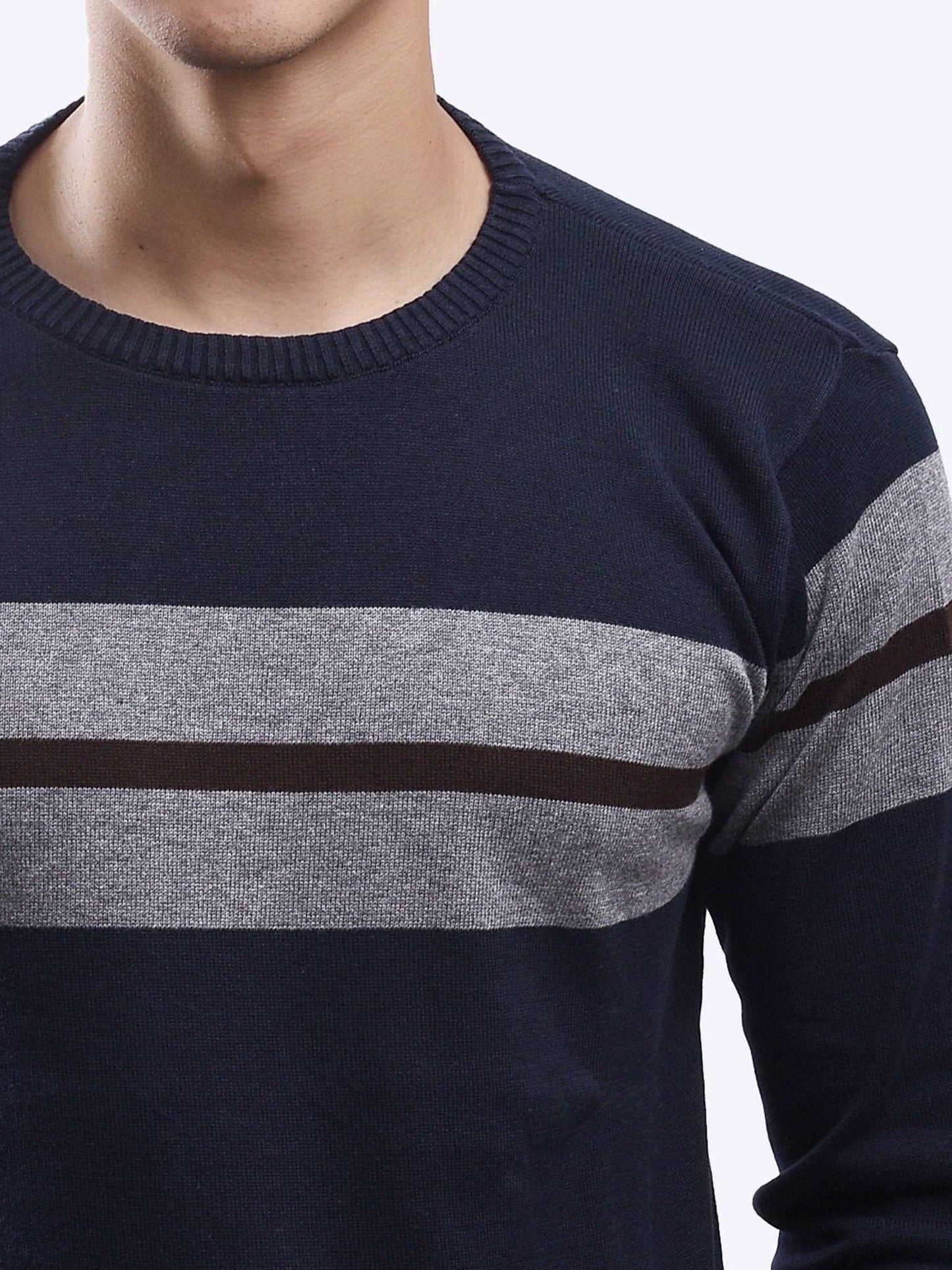 Grey Coffee Crewneck Stripe Blur Knitwear - Gomuda