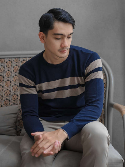 Khaki Crewneck Stripe Horizon Knitwear - Gomuda