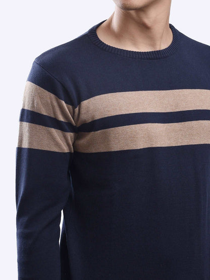 Khaki Crewneck Stripe Horizon Knitwear - Gomuda